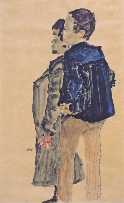 Rückenansicht zweier Knaben von Egon Schiele